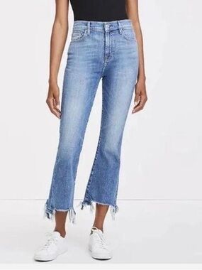7 For All Mankind Light Blue Cropped Frayed-Hem Jeans